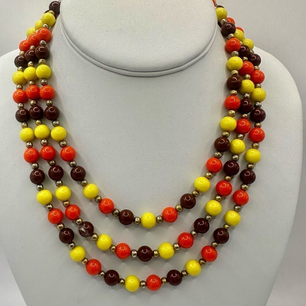 Orange and yellow beaded vintage necklace